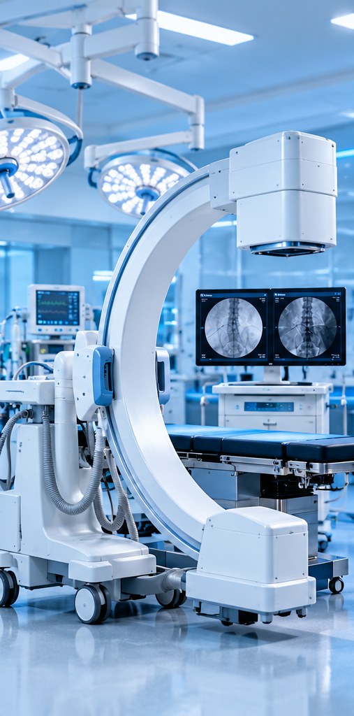 C-arm fluoroscopy system in a modern clinical imaging room